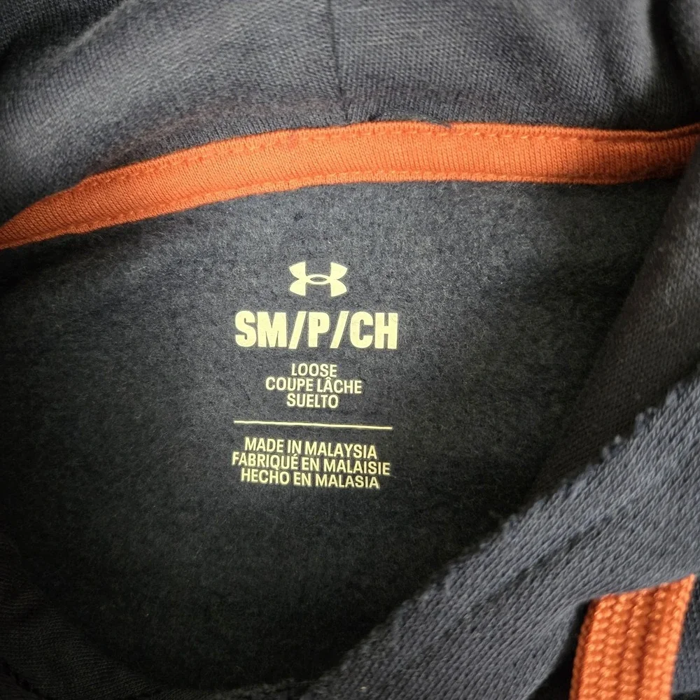 Under Armour Project Rock Hoodie Mens Small Blue Iron Paradise Bull Logo 1380115